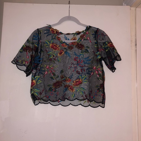 Shango Black/Floral See Through Crop Top - Picture 2 of 3